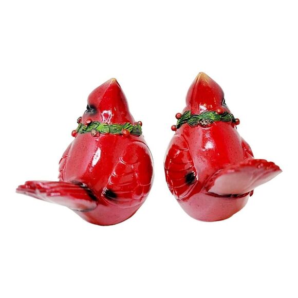 Set Of 2 Red Cardinal Birds Figurine Christmas Wreaths 3" Tall - Picture 3 of 9